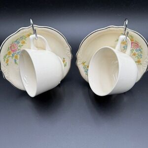 Homer Laughlin Virginia Rose Teacup Saucer Set of 2 Vtg 1942 Fluffy Rose C42N8